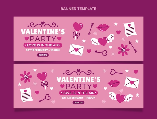 Flat valentine's day horizontal banners set