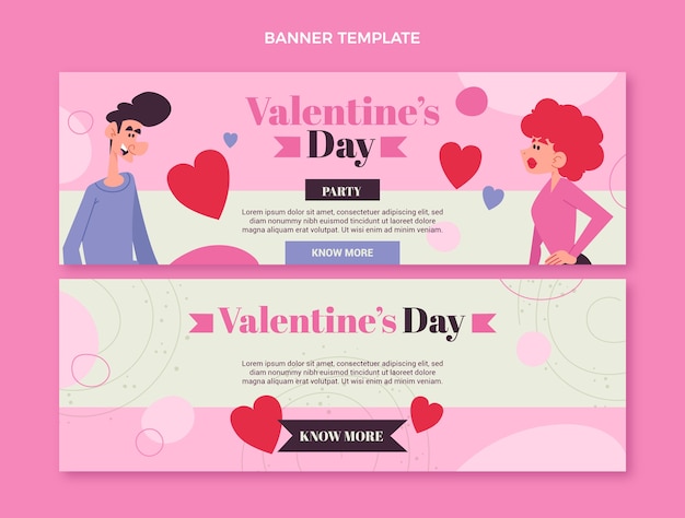 Flat valentine's day horizontal banners set