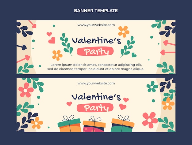 Flat valentine's day horizontal banners set