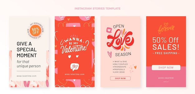 Flat valentine's day instagram stories collection