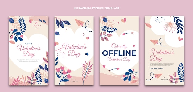 Flat valentine's day instagram stories collection