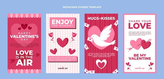 Flat valentine's day instagram stories collection