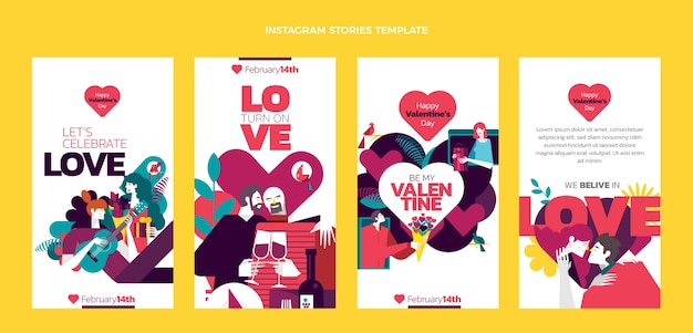 Flat valentine's day instagram stories collection