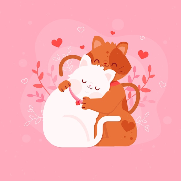 Flat valentine's day kittens couple