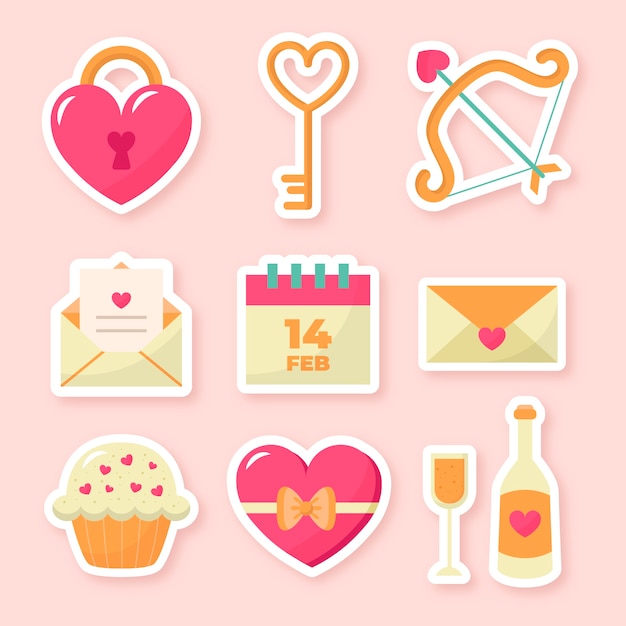 Flat valentine's day stickers collection