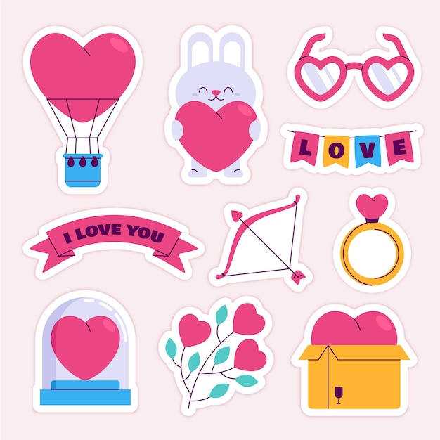 Flat valentine's day stickers collection