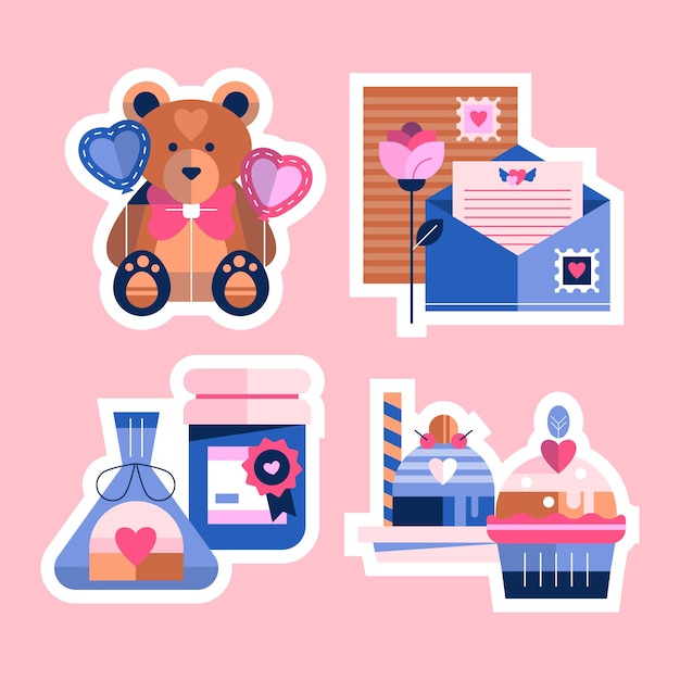 Flat valentine's day stickers collection