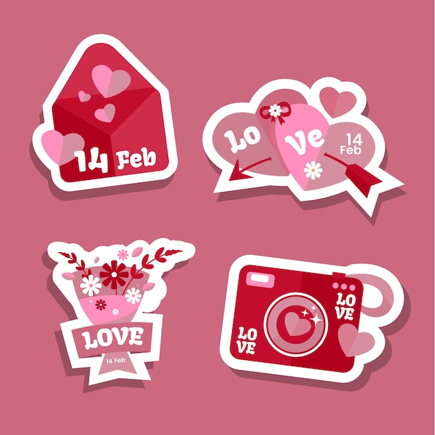 Flat valentine's day stickers collection