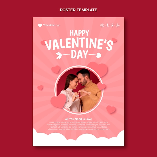 Flat valentine's day vertical poster template