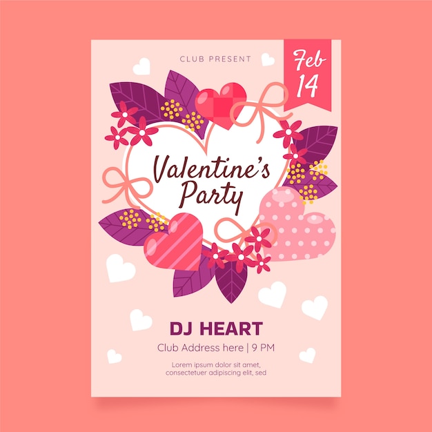 Flat valentine's day vertical poster template