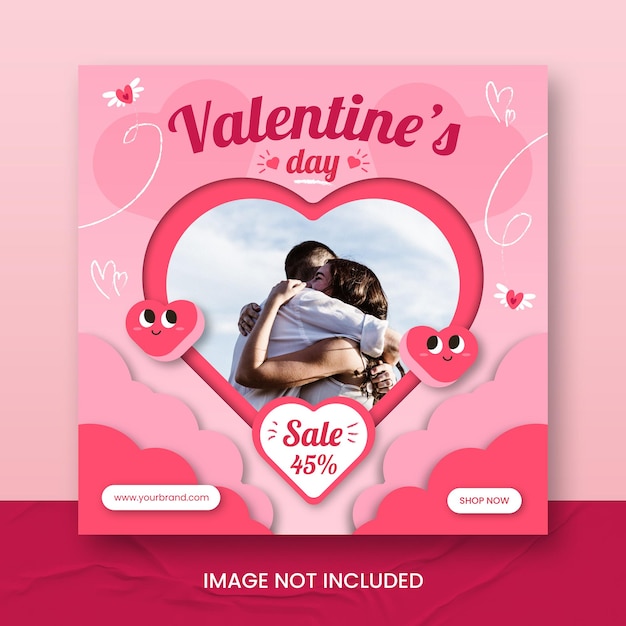 Flat valentines day paper style social media instagram post template