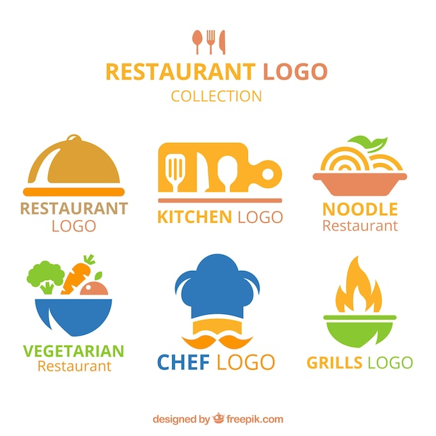 Flat variety of colorful restaurant logos