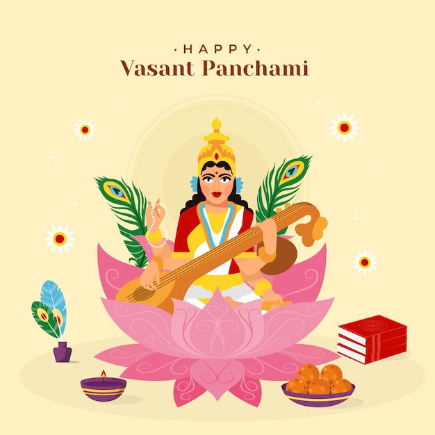 Flat vasant panchami festival illustration