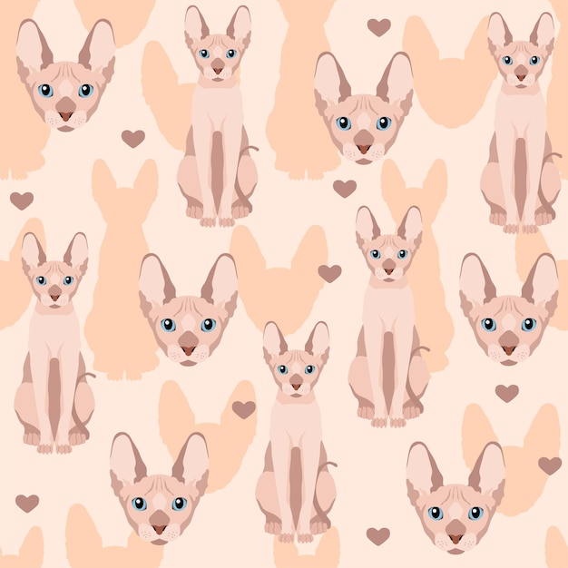 Flat vector background Seamless vector pattern Sphynx cat