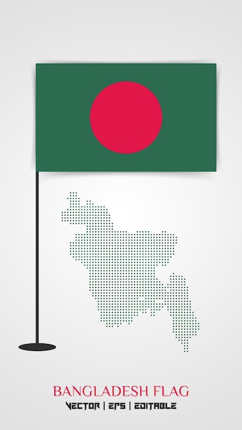 Flat vector Bangladesh National Flag standing in a stand with transparent map in light background