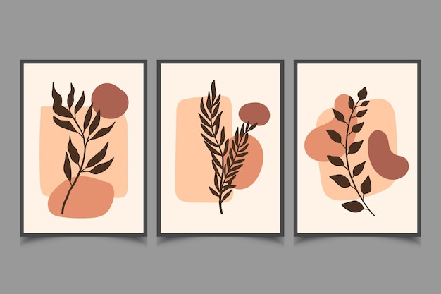 Flat vector botanical illustration set Abstract digital shape with plant Boho style