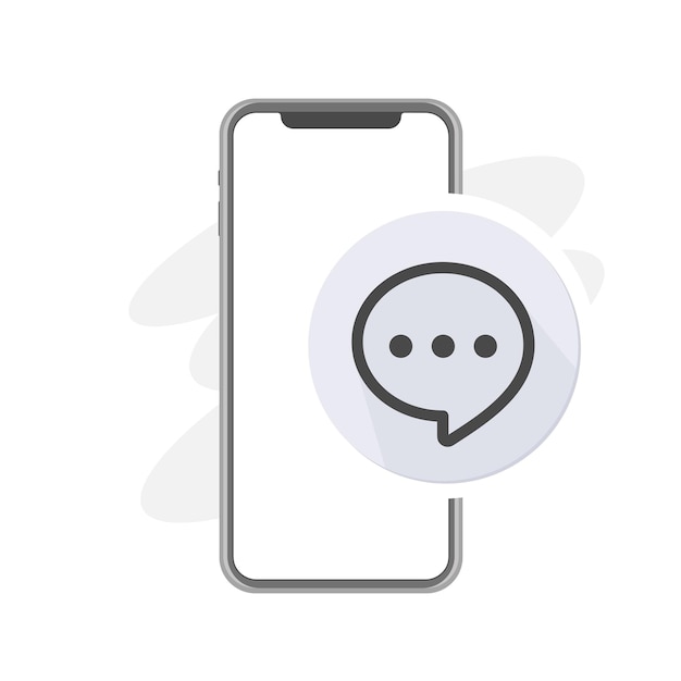 Flat vector chat message grey rounded icon on smartphone speech bubble icon