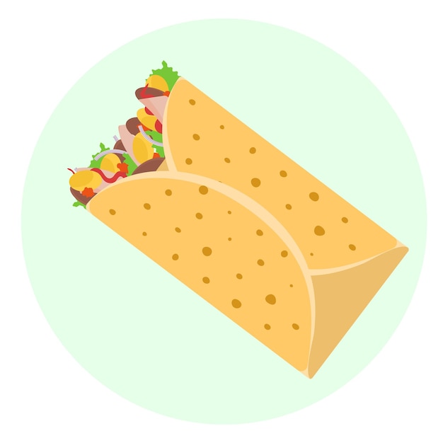 Flat vector delicious mexican burrito