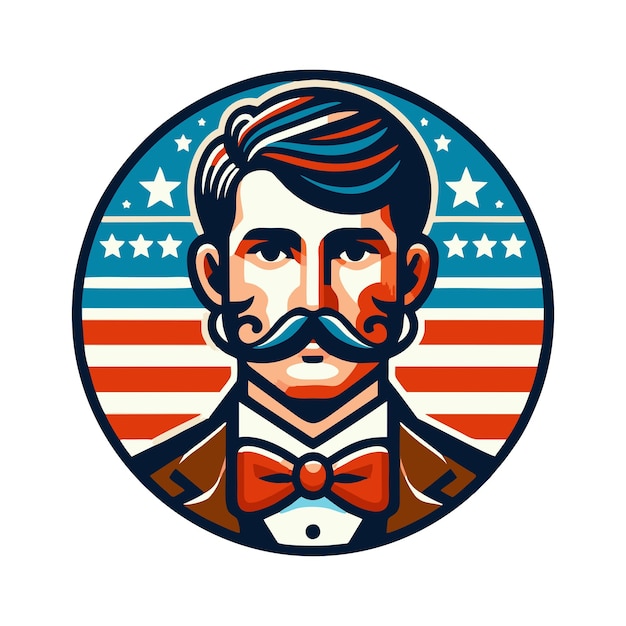 flat vector design of american man with mustache in vintage style