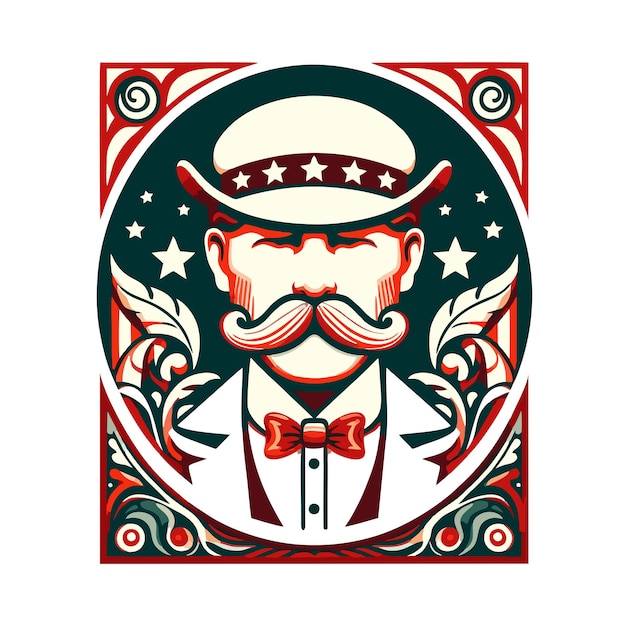 flat vector design of american man with mustache in vintage style