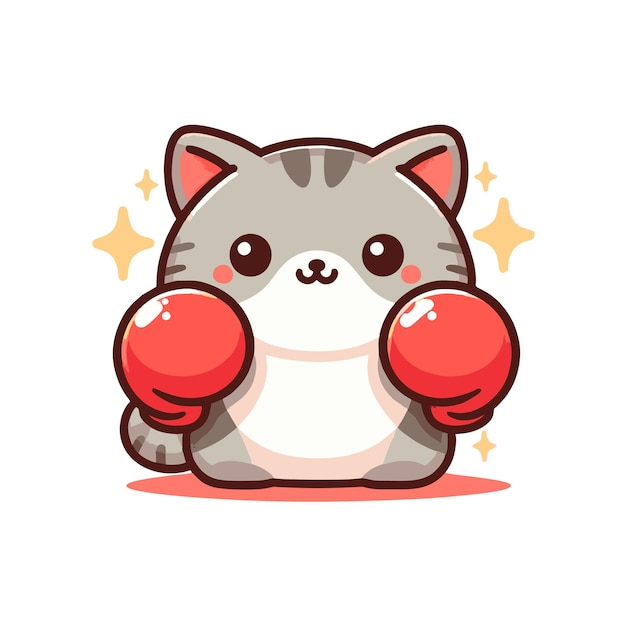 flat vector design of cat character with boxing gloves