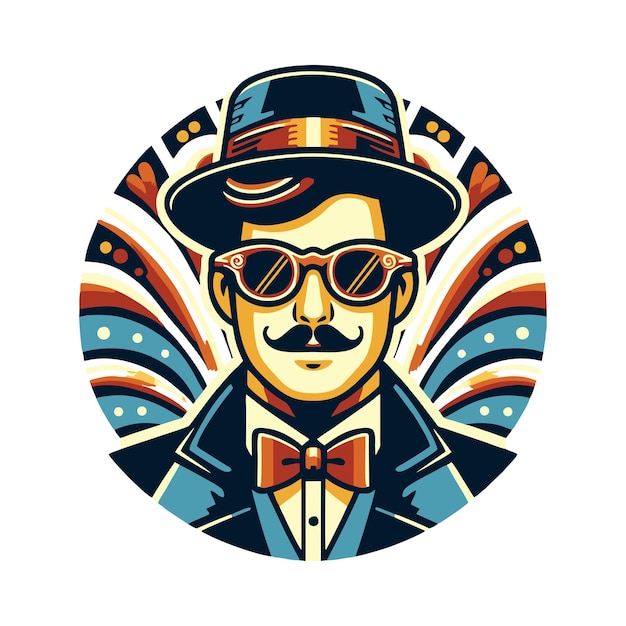 flat vector design of cool man with glasses wearing carnival costume in art nouveau style