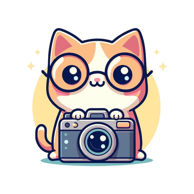 flat vector design of cute cat holding camera