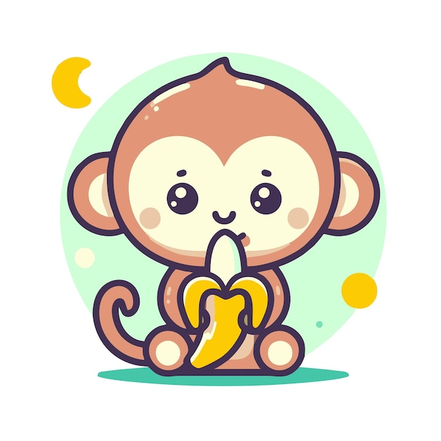 flat vector design of cute monkey character eating banana