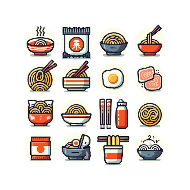 flat vector design of delicious ramen icon bundle