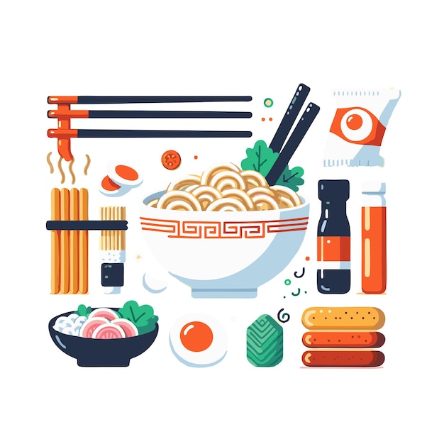 flat vector design of delicious ramen icon bundle