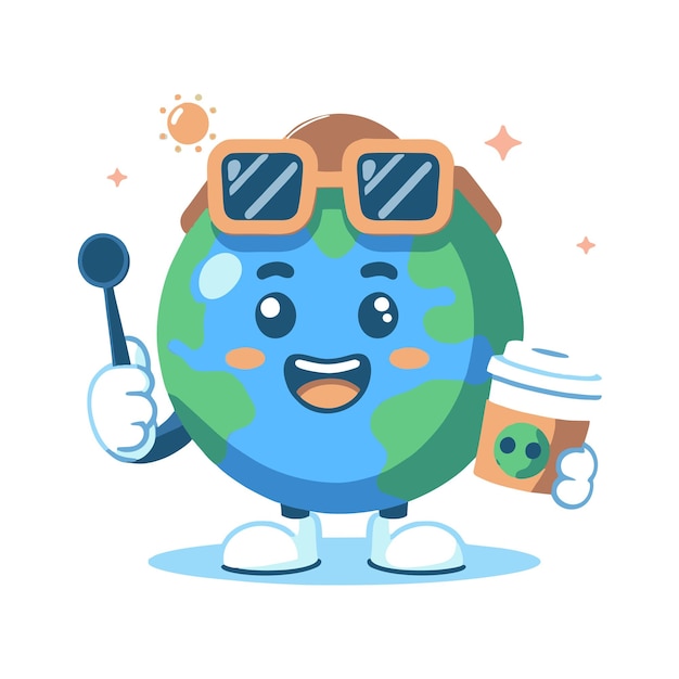 flat vector design of the earth enjoying ice cream