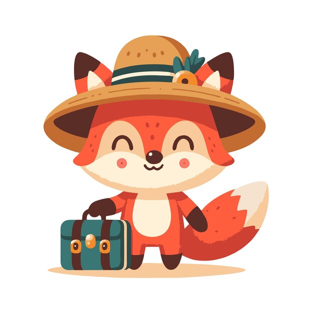 flat vector design of a fox character who likes to travel