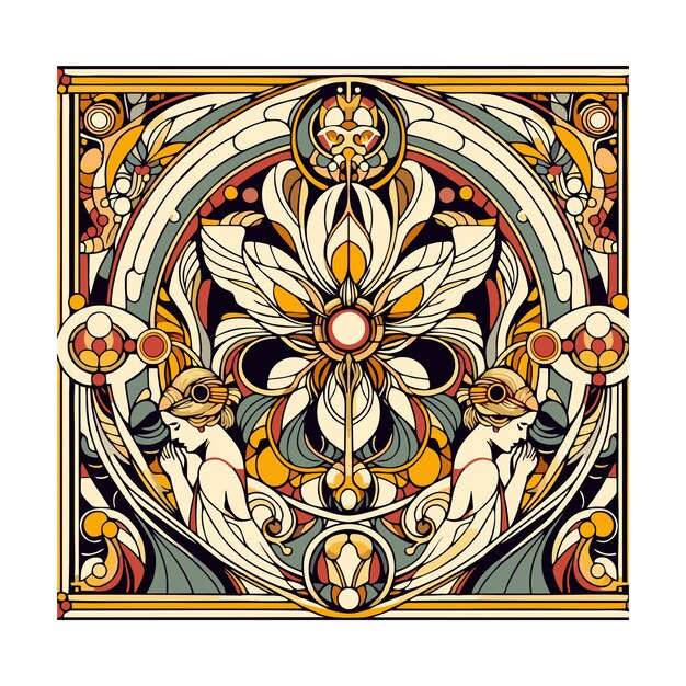 flat vector design golden floral frame art in nouveau style