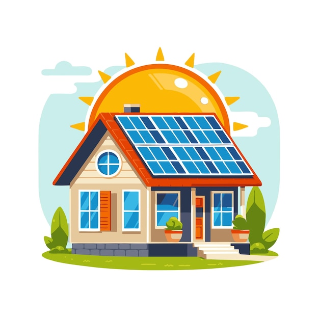 flat vector design of house with solar panels