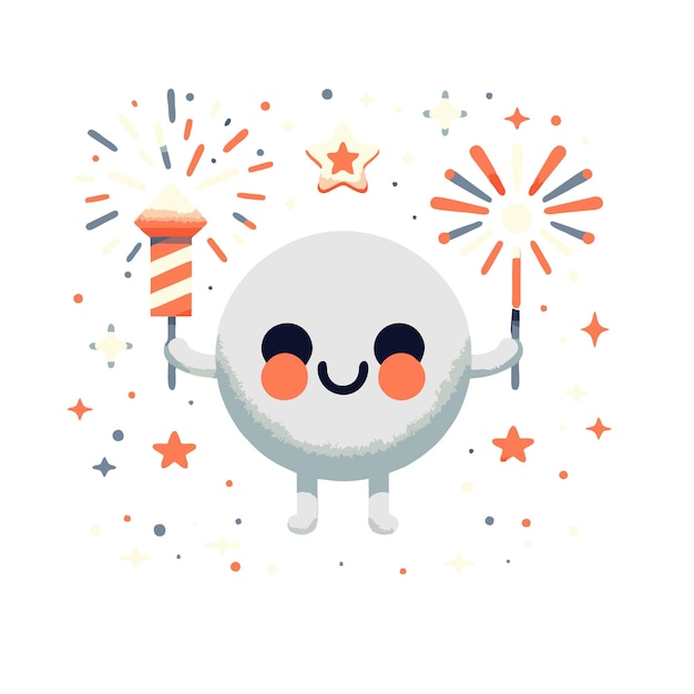 flat vector design of snowman character holding fireworks