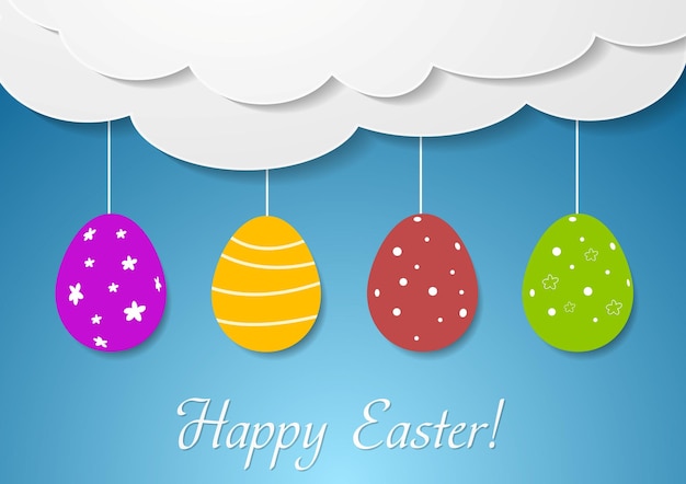 Flat vector design with Easter eggs and clouds