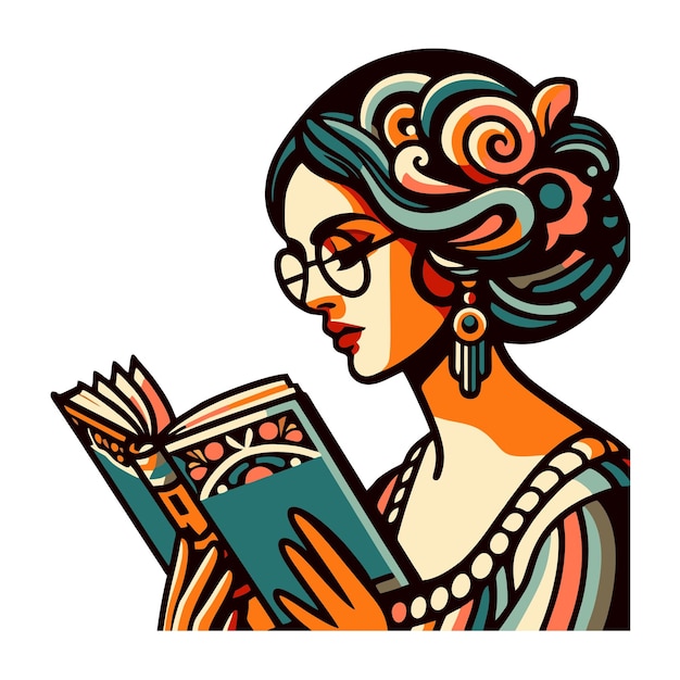 flat vector design of a woman wearing glasses in art nouveau style