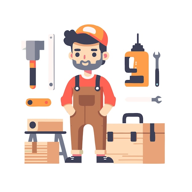 flat vector design of worker with tools