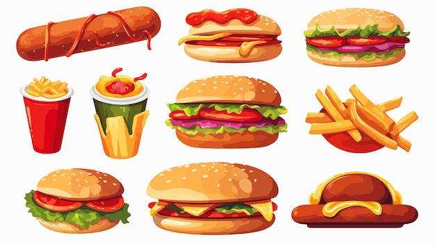 Flat Vector Fast Food Illustrations for Restaurant Menu Design