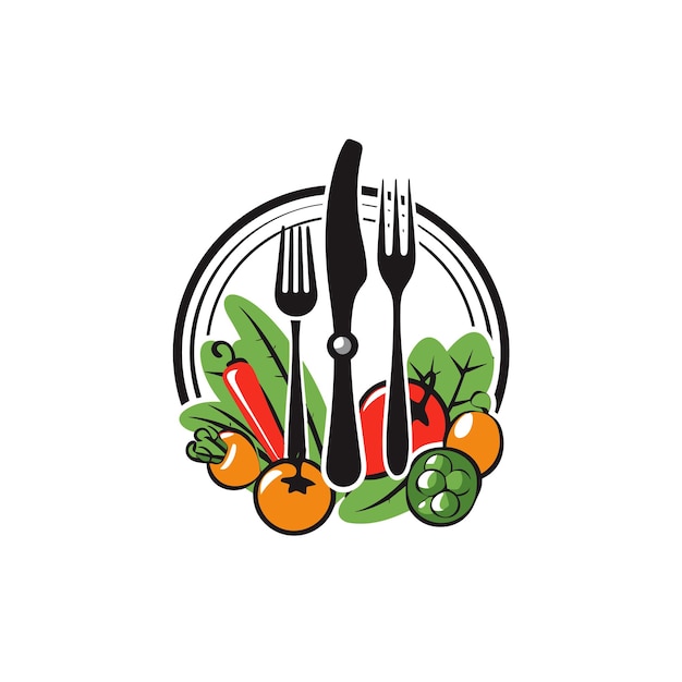 Flat vector of a flat vector illustration of a plate with a fork knife and colorful vegetables