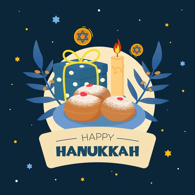 Vector flat vector happy hanukkah social media post