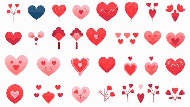 Flat Vector Hearts and Love Icons on White Background