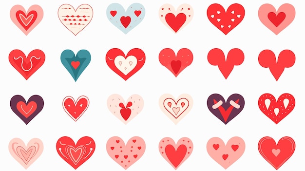 Vector flat vector hearts and love icons on white background