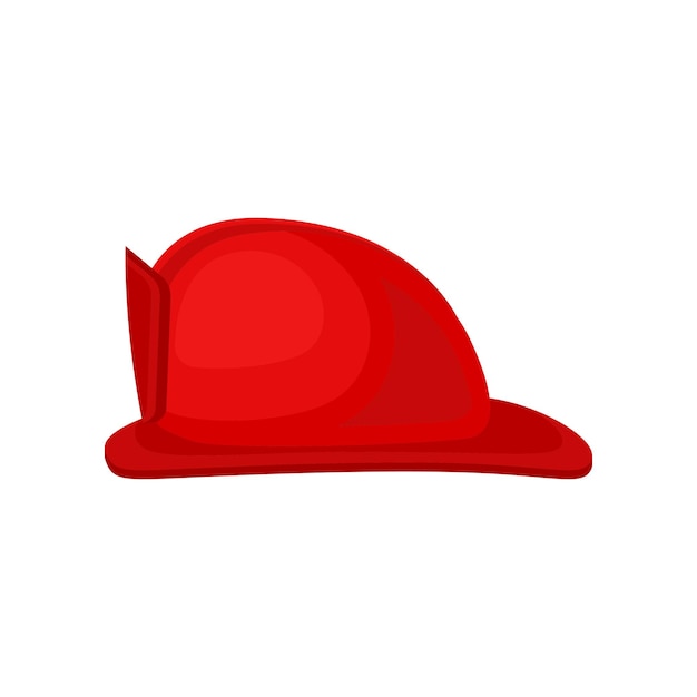 Flat vector icon of bright red fire helmet solid headgear personal protective equipment hard hat for