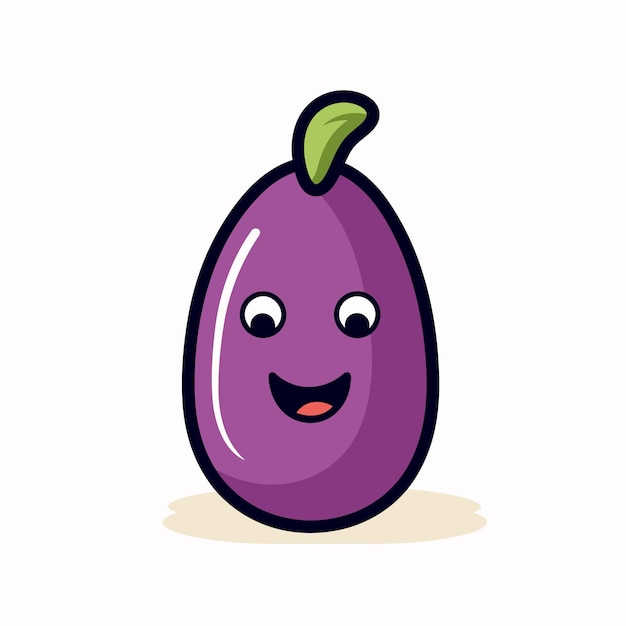 Flat vector icon a cheerful and cute purple eggplant icon in a flat vector style