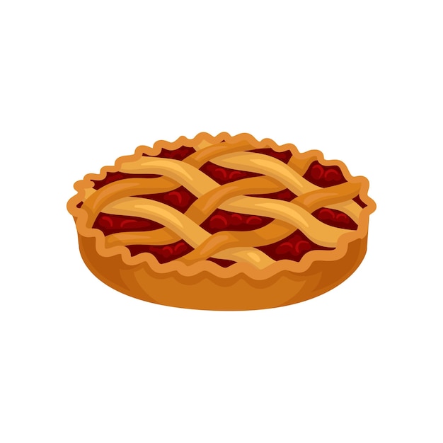 Flat vector icon of freshly baked pie with cherry filling Sweet food Delicious dessert Element for promo poster of pastry store