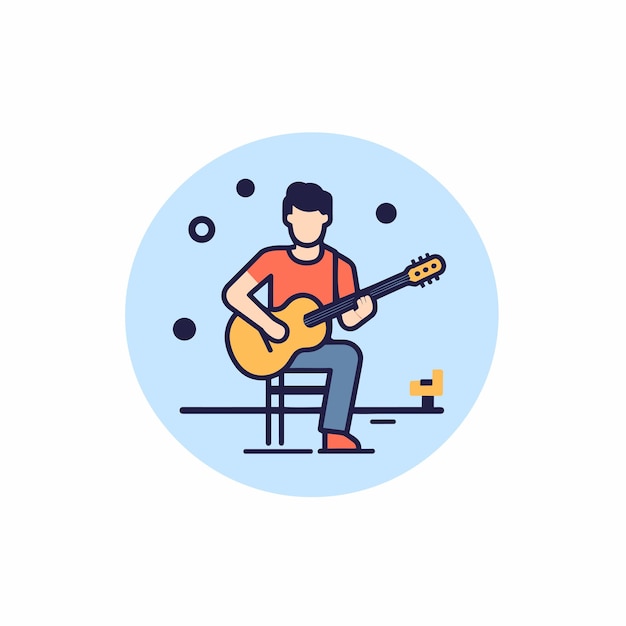 Flat vector icon a man playing guitar on a bench in a park