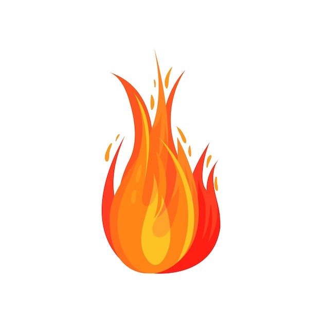 Flat vector icon of redorange fire Bright fiery flame Burning campfire Symbol of hot temperature and danger