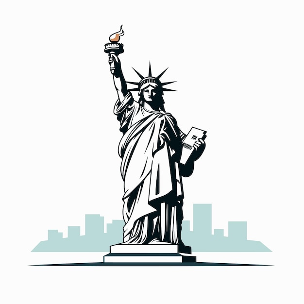 Flat vector of the iconic Statue of Liberty holding a torch against a flat vector background