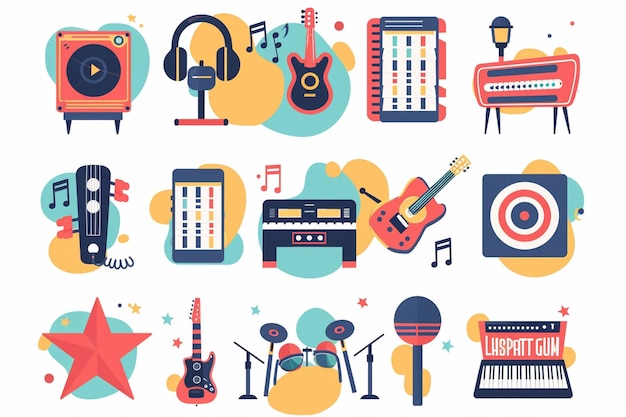 Flat Vector Icons Representing Music Video Themes